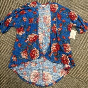 NWT LuLaRoe Lindsay Blue Floral Cardigan Sz Small